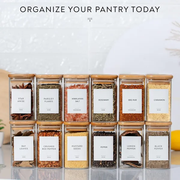 Vilon_270_Ml_9oz_12_Piece_Glass_Spice_Jars_Set_With_Bamboo_Lids_White_Vinyl_Printed_Labels_Square_Spice_Jars_For_Kitchen_Storage_And_Organization