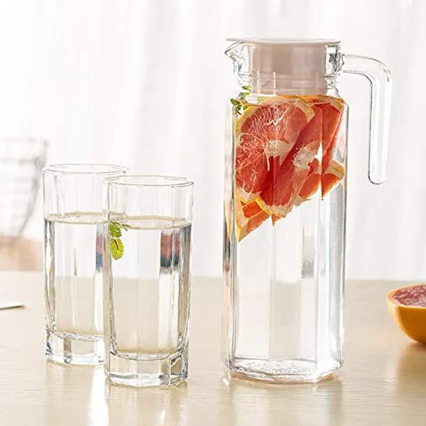 Vilon_1100ml_Glass_Water_Jug_With_Plastic_Lid_Handle_Beverage_Carafe_For_Home_Office_Etc_Pitcher_For_Serve_Water_Milk_Juice_Beverage_Chaas_Cocktail_1100ml_Hexa_Jug