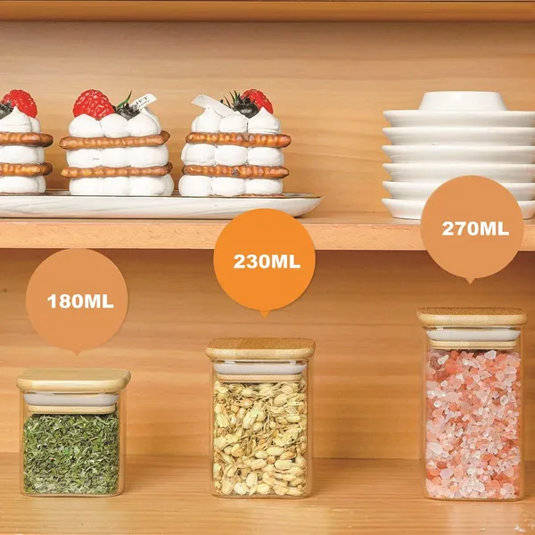 Vilon_230ml_Glass_Jars_With_Bamboo_Lids_Square_Airtight_Spice_Storage_Containers_For_Kitchen_Pantry_Herbs_Set_Of_12