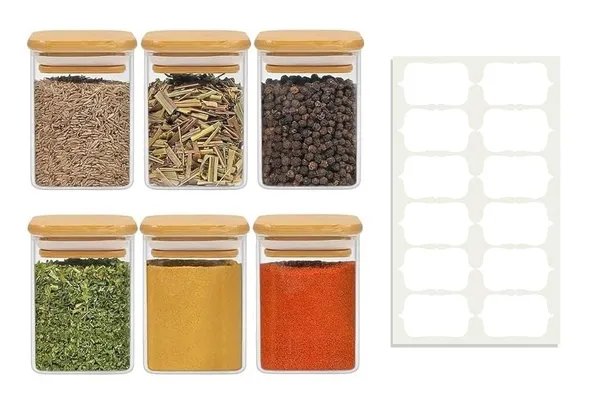Vilon_230ml_Glass_Jars_With_Bamboo_Lids_Square_Airtight_Spice_Storage_Containers_For_Kitchen_Pantry_Herbs_Set_Of_12