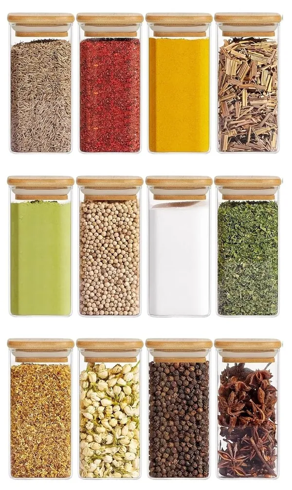 Vilon_330ml_Glass_Jars_With_Bamboo_Lids_Square_Airtight_Spice_Storage_Containers_For_Kitchen_Pantry_Herbs_Set_Of_12