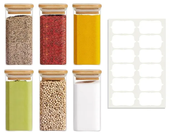 Vilon_330ml_Glass_Jars_With_Bamboo_Lids_Square_Airtight_Spice_Storage_Containers_For_Kitchen_Pantry_Herbs_Set_Of_12