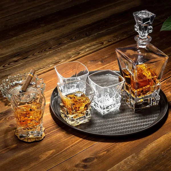 Crystal_Clear_7_Pcs_Decanter_And_Glasses_Set_Stylish_1_Decanter_And_6_Pcs_Glass_Set_Perfect_For_Whiskey_Scotch_Wine_Vodka_Tequila_Rum_Stone_Decanter_850ml_6_Glass_300ml