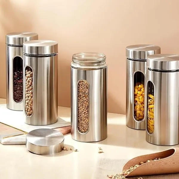1000ML_Stainless_Steel_Canister_Glass_Jar_With_Lid,_Premium_Pantry_Organizers_Containers_&_Perfect_Kitchen_Storage_For_Canning_Cereal,_Pasta_&_Beans_Containers_Set_Of_6_