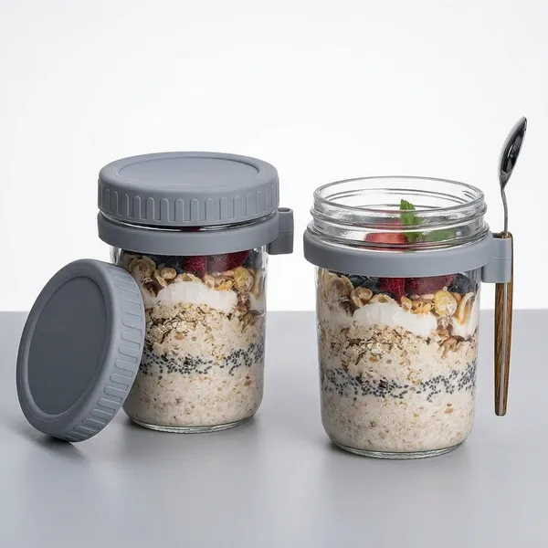 350ml_Oats_Container_Set_Of_1_With_Lids_Spoon_Leak_Proof_Glass_Mason_Jar_For_Overnight_Oats_Cereal_Fruit_Milk_Salad_Yogurt_Random_Color_-_Pack_of_2