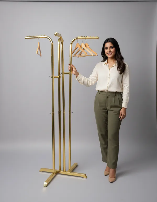 Mild_Steel_Golden_4-Way_Garment_Display_Rack