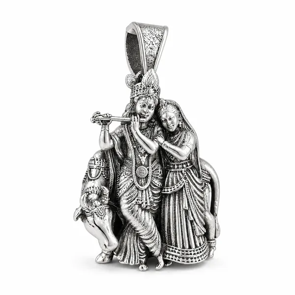 925_Sterling_Silver_Standing_Radha_Krishna_Pendant_with_Cow_|_Krishna_Religious_Jewelry_|_Spiritual_Gift_for_Men_&_Women_|_Temple_Tales