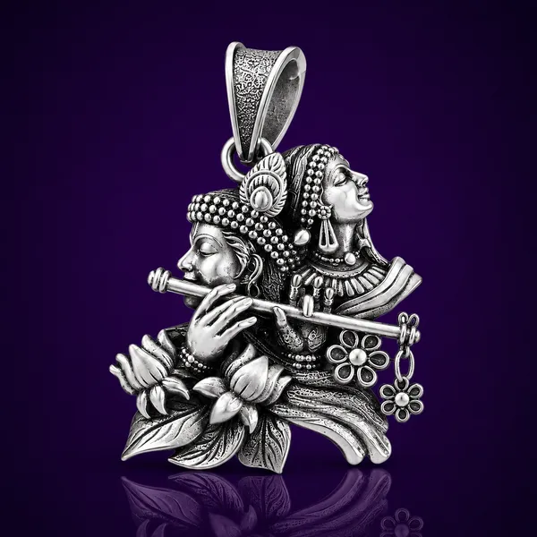 925_Sterling_Silver_Radha_Krishna_Lotus_Pendant_|_Krishna_Religious_Jewelry_|_Spiritual_Gift_for_Men_&_Women_|_Temple_Tales