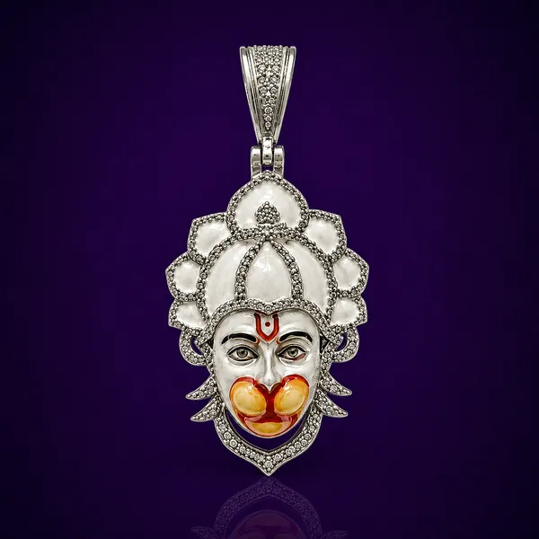 925_Sterling_Silver_Hanumanji_Face_Pendant_with_Diamonds_&_Meena_Work_|_Bajrangbali_Religious_Jewelry_|_Spiritual_Gift_for_Men_&_Women_|_Temple_Tales