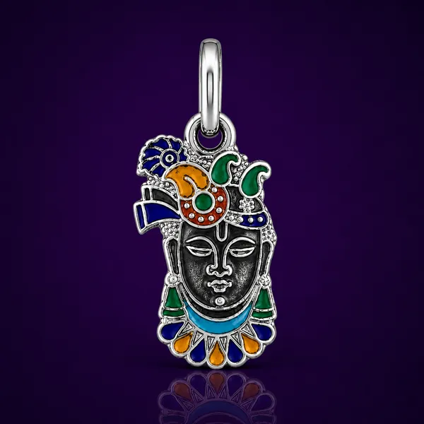 925_Sterling_Silver_Shreenathji_Face_Pendant_with_Meena_Work_|_Krishna_Religious_Jewelry_|_Spiritual_Gift_for_Men_&_Women_|_Temple_Tales