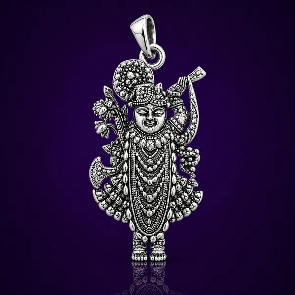 925_Sterling_Silver_Standing_Shreenathji_Pendant_with_Mukut_|_Krishna_Religious_Jewelry_|_Spiritual_Gift_for_Men_&_Women_|_Temple_Tales