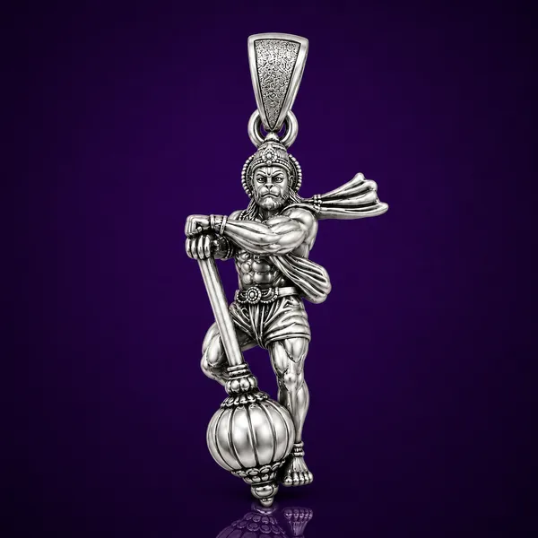 925_Sterling_Silver_Standing_Hanumanji_Pendant_with_Gada_|_Bajrangbali_Religious_Jewelry_|_Spiritual_Gift_for_Men_&_Women_|_Temple_Tales