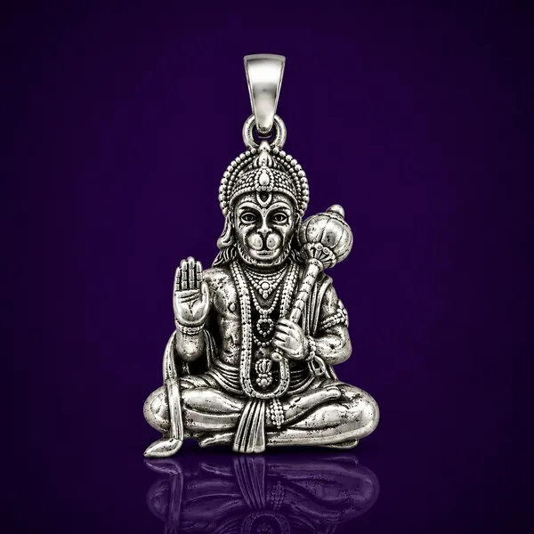 925_Sterling_Silver_Seated_Hanumanji_Pendant_with_Gada_|_Bajrangbali_Religious_Jewelry_|_Spiritual_Gift_for_Men_&_Women_|_Temple_Tales