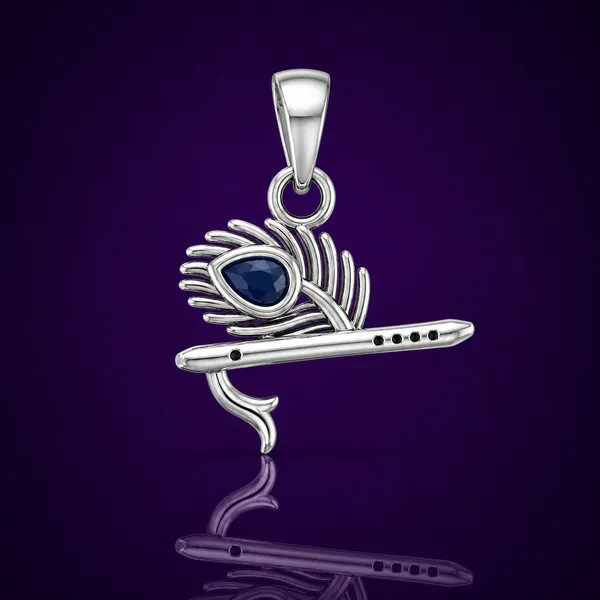925_Sterling_Silver_Flute_&_Peacock_Feather_Pendant_|_Krishna_Religious_Jewelry_|_Spiritual_Gift_for_Men_&_Women_|_Temple_Tales
