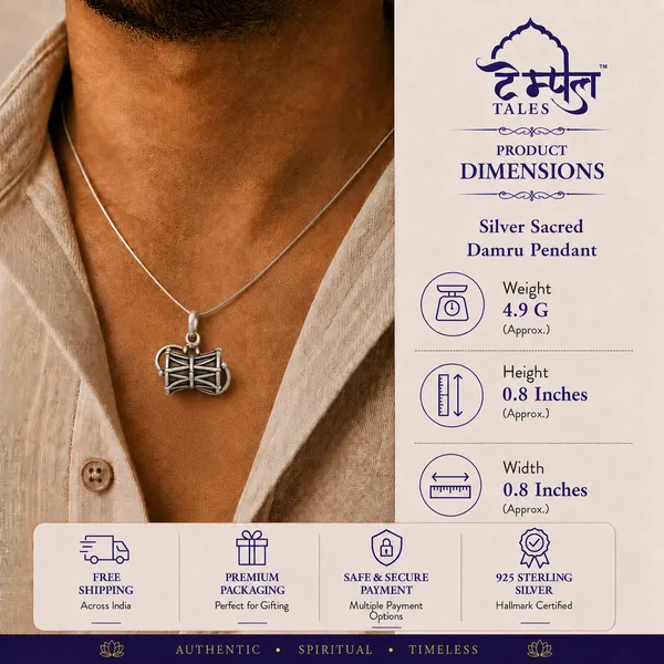 925_Sterling_Silver_Sacred_Damru_Pendant_|_Mahadev_Spiritual_Jewelry_|_Temple_Tales