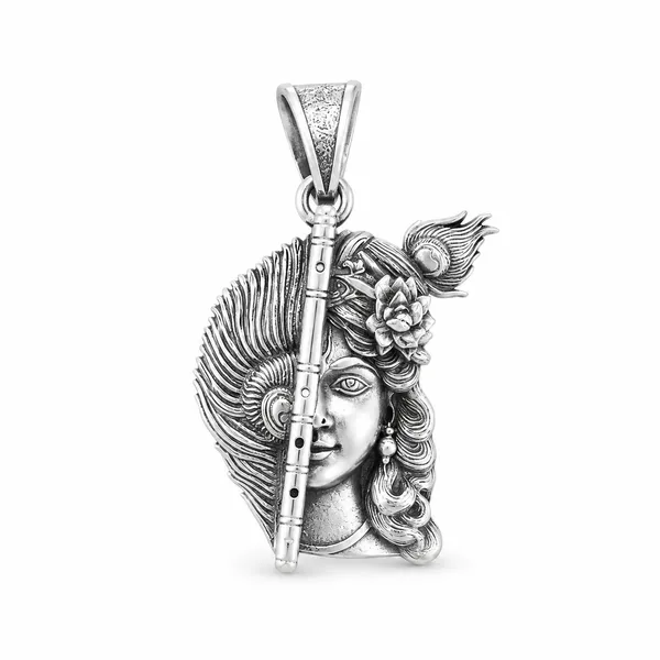 925_Sterling_Silver_Half_Krishna_Face_Pendant_with_Flute_|_Krishna_Religious_Jewelry_|_Spiritual_Gift_for_Men_&_Women_|_Temple_Tales