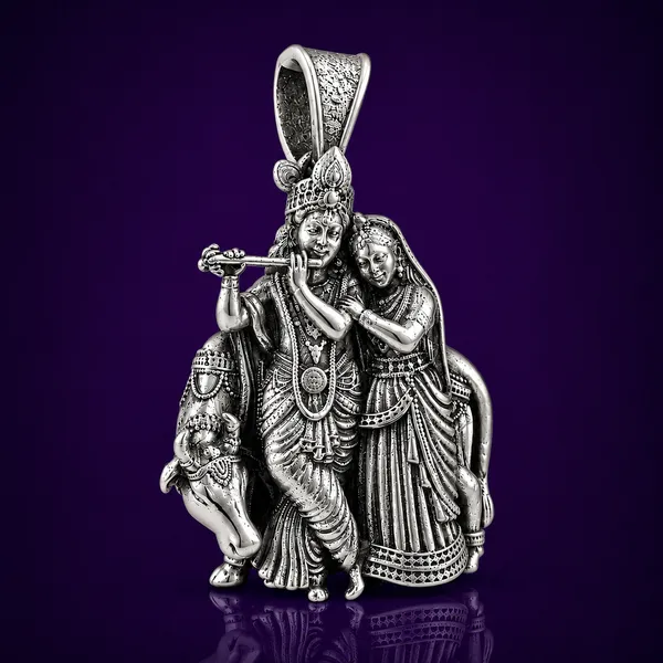 925_Sterling_Silver_Standing_Radha_Krishna_Pendant_with_Cow_|_Krishna_Religious_Jewelry_|_Spiritual_Gift_for_Men_&_Women_|_Temple_Tales