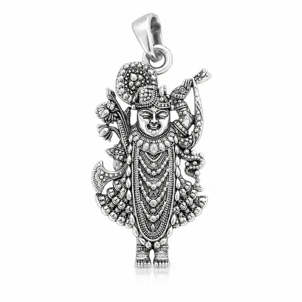 925_Sterling_Silver_Standing_Shreenathji_Pendant_with_Mukut_|_Krishna_Religious_Jewelry_|_Spiritual_Gift_for_Men_&_Women_|_Temple_Tales