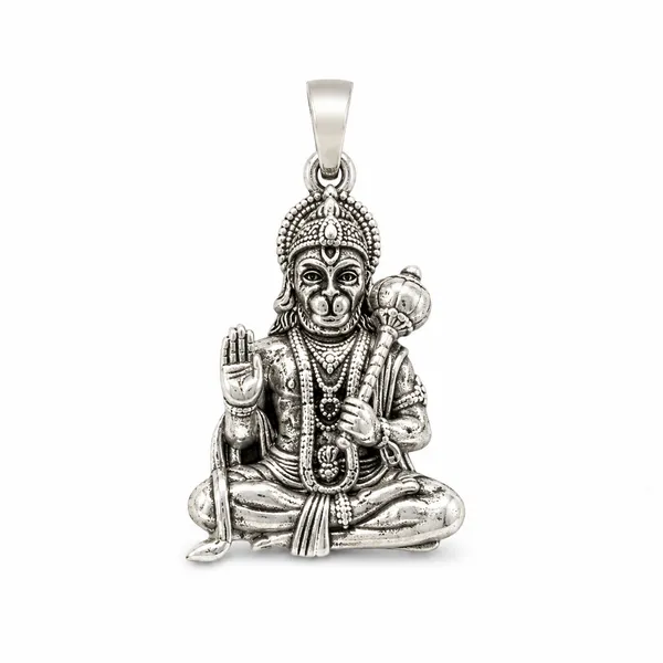 925_Sterling_Silver_Seated_Hanumanji_Pendant_with_Gada_|_Bajrangbali_Religious_Jewelry_|_Spiritual_Gift_for_Men_&_Women_|_Temple_Tales
