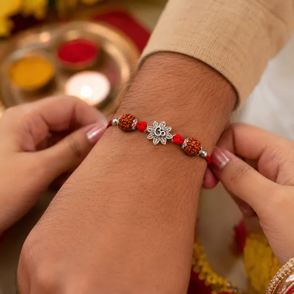 Temple_Tales_Om_Lotus_Silver_Rudraksha_Rakhi_for_Raksha_Bandhan