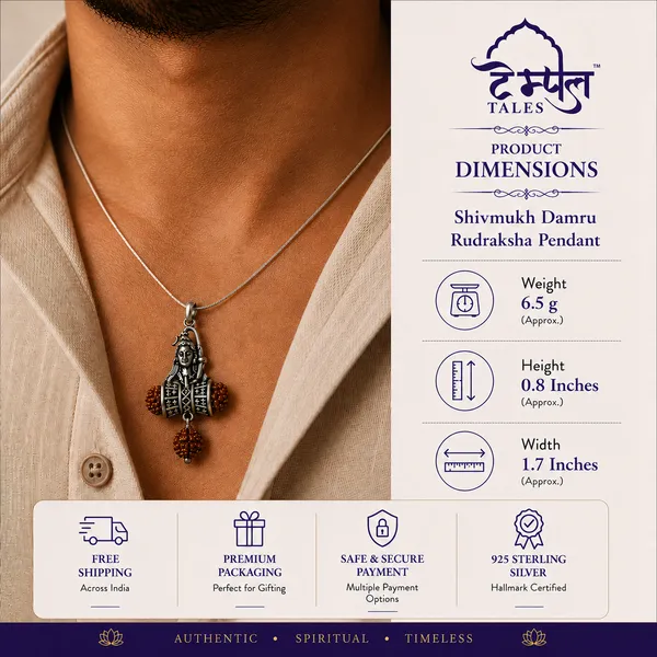925_Sterling_Silver_Shivmukh_Damru_Rudraksh_Pendant_|_Mahadev_Spiritual_Jewelry_|_Temple_Tales