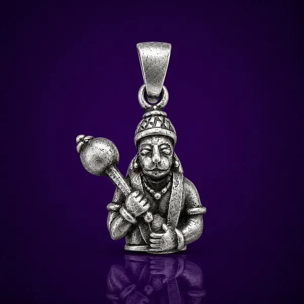 925_Sterling_Silver_Half_Hanumanji_Pendant_with_Gada_|_Bajrangbali_Religious_Jewelry_|_Spiritual_Gift_for_Men_&_Women_|_Temple_Tales