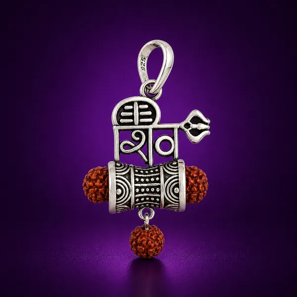 925_Sterling_Silver_Shiv_Damru_Rudraksh_Pendant_|_Mahadev_Spiritual_Jewelry_|_Temple_Tales