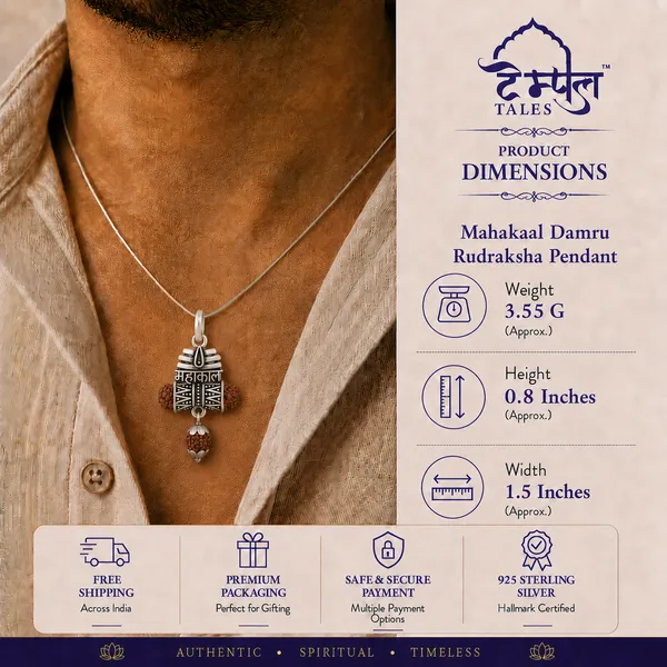 925_Sterling_Silver_Mahakaal_Damru_Rudraksh_Pendant_|_Mahadev_Spiritual_Jewelry_|_Temple_Tales