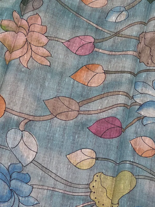 Blue_Semi_Tussar_Floral_Print_Saree_For_Women