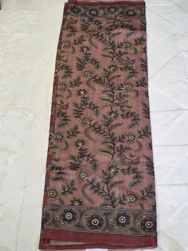 Rust_Orange_Tusser_Kalamkari_Hand-Painted_Saree_For_Women
