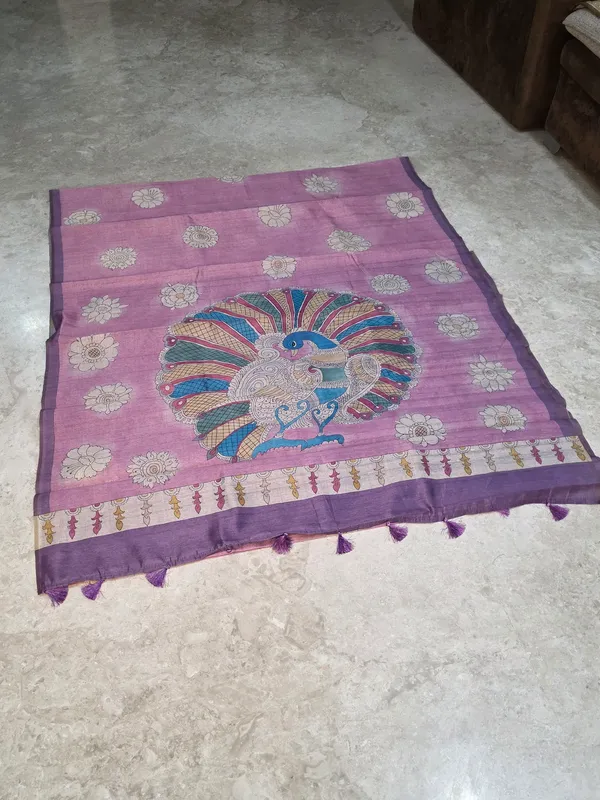 Pink_Semi_Tusser_Hand-Painted_Peacock_Buta_Saree_For_Women