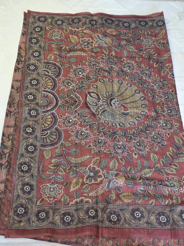 Rust_Orange_Tusser_Kalamkari_Hand-Painted_Saree_For_Women