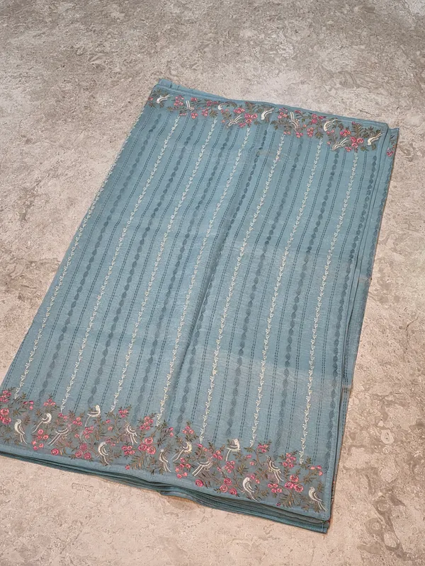 Teal_Blue_Kora_Floral_Bird_Embroidered_Saree_For_Women