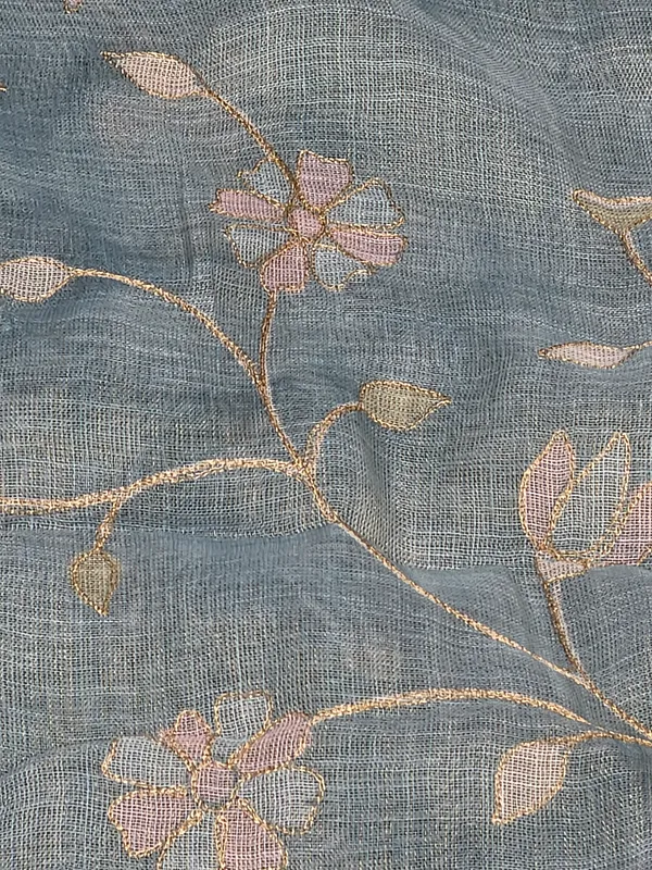 Pastel_Blue_Linen_Tissue_Floral_Embroidered_Golden_Border_Saree_For_Women