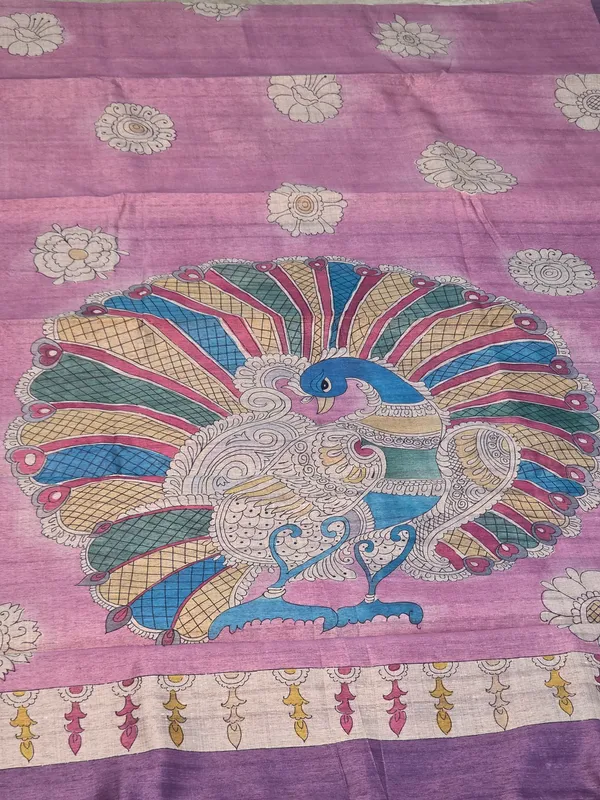 Pink_Semi_Tusser_Hand-Painted_Peacock_Buta_Saree_For_Women