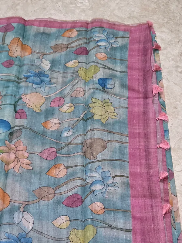 Blue_Semi_Tussar_Floral_Print_Saree_For_Women
