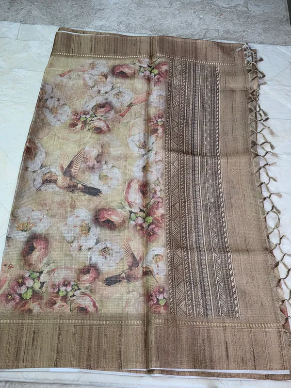 Beige_Kota_Floral_Print_Tassel_Saree_For_Women
