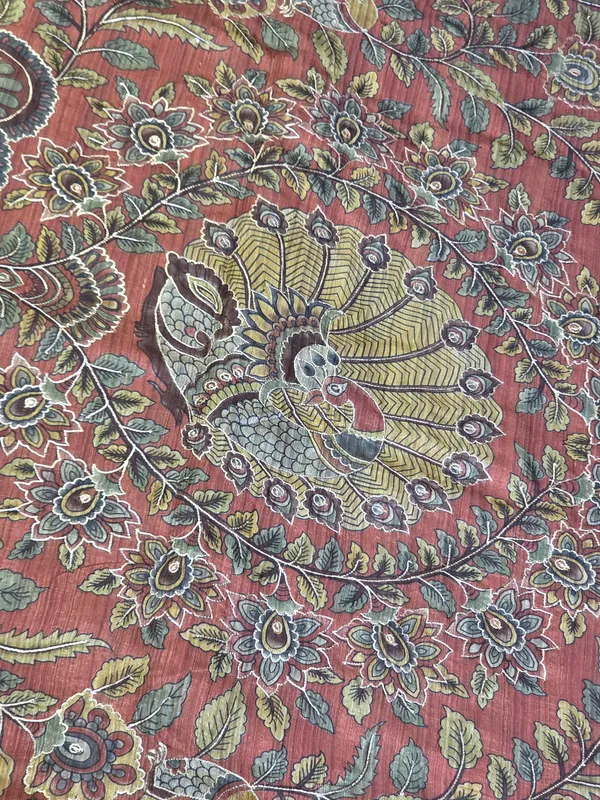 Rust_Orange_Tusser_Kalamkari_Hand-Painted_Saree_For_Women