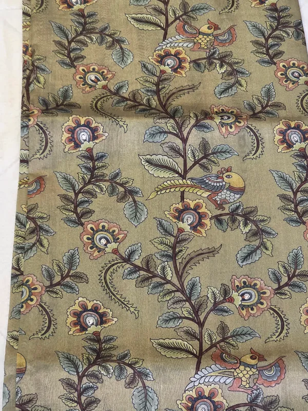 Olive_Green_Tusser_Floral_Print_Saree_For_Women