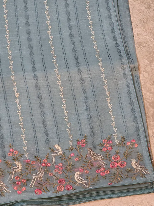 Teal_Blue_Kora_Floral_Bird_Embroidered_Saree_For_Women