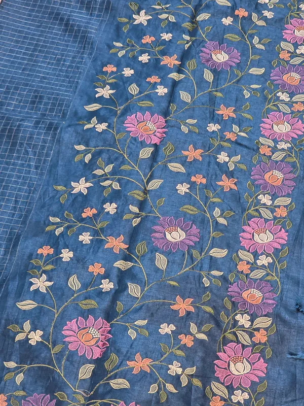 Blue_Tussar_Floral_Embroidered_Saree_For_Women