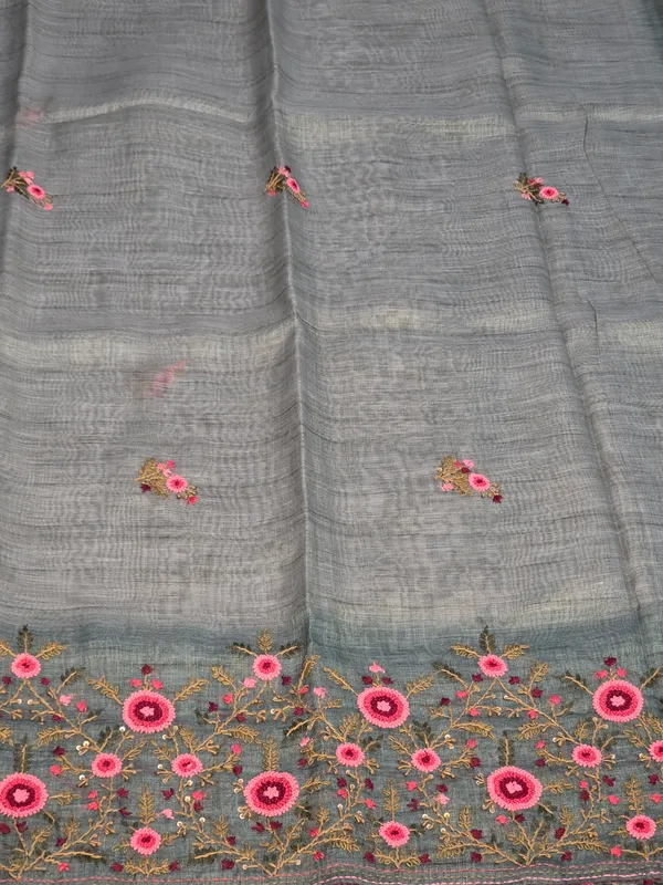 Green_Grey_Tissue_Linen_Floral_Embroidered_Saree_For_Women