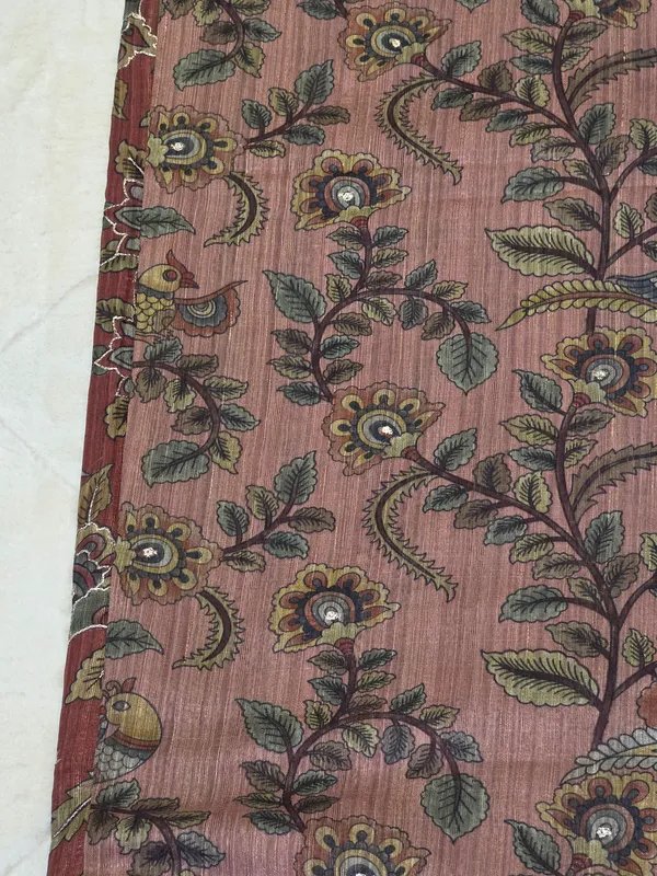 Rust_Orange_Tusser_Kalamkari_Hand-Painted_Saree_For_Women