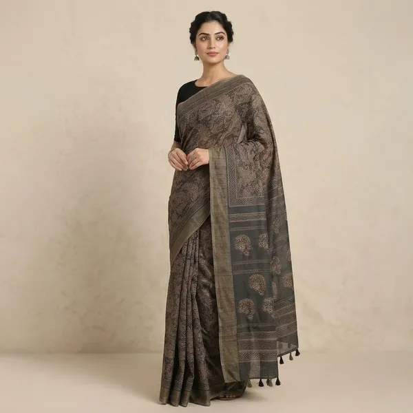 Brown_Tussar_Handwoven_Traditional_Motif_Saree_For_Women