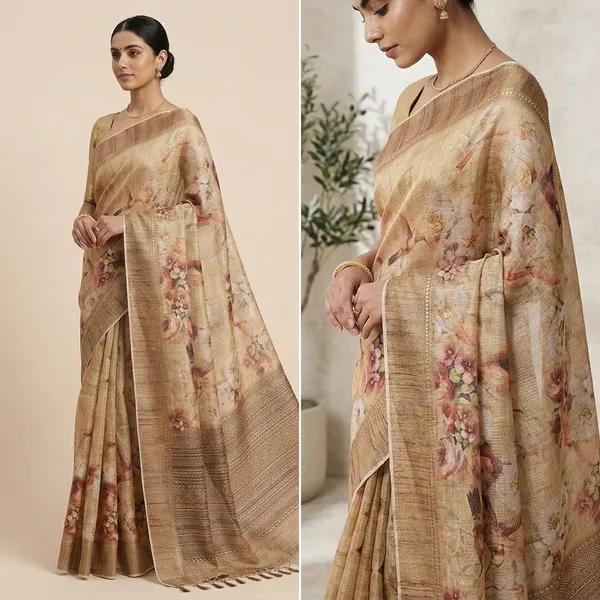 Beige_Kota_Floral_Print_Tassel_Saree_For_Women