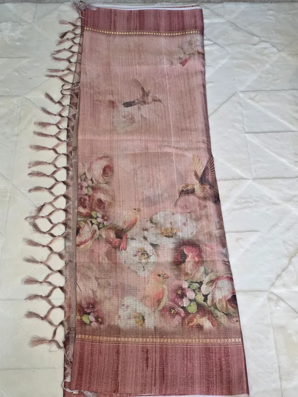Peach_Pink_Kota_Floral_Print_Tassel_Saree_For_Women