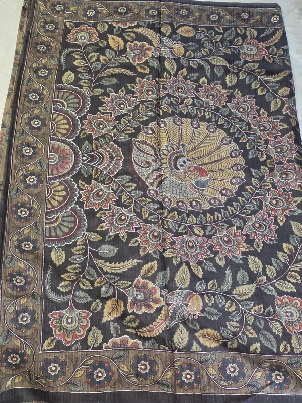 Black_Tusser_Kalamkari_Hand-Painted_Peacock_Saree_For_Women