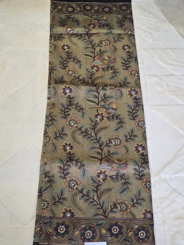Olive_Green_Tusser_Floral_Print_Saree_For_Women