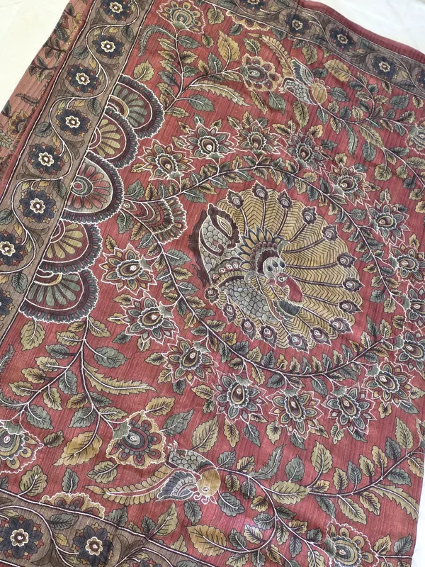 Rust_Orange_Tusser_Kalamkari_Hand-Painted_Saree_For_Women