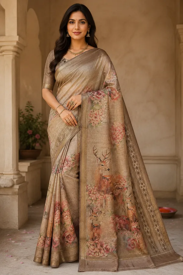Beige_Kota_Floral_Print_Tassel_Saree_For_Women